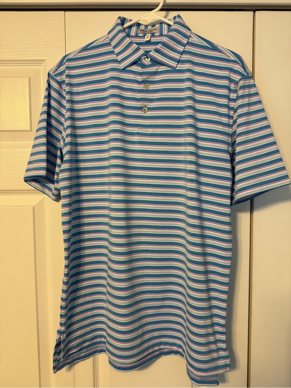 Peter Millar Blue and White Striped Polo
